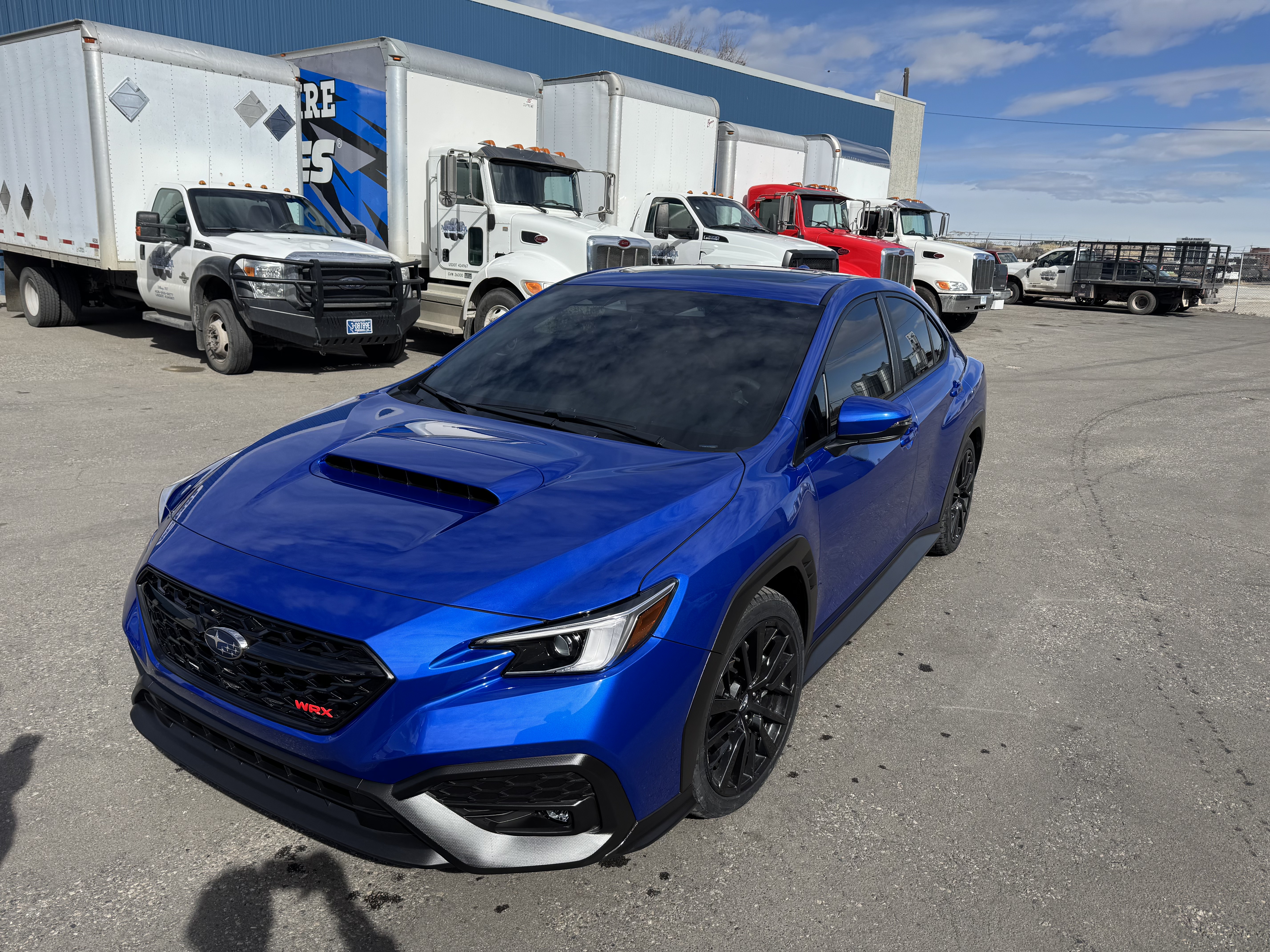 Blue Subaru WRX with professional window tint, Billings MT